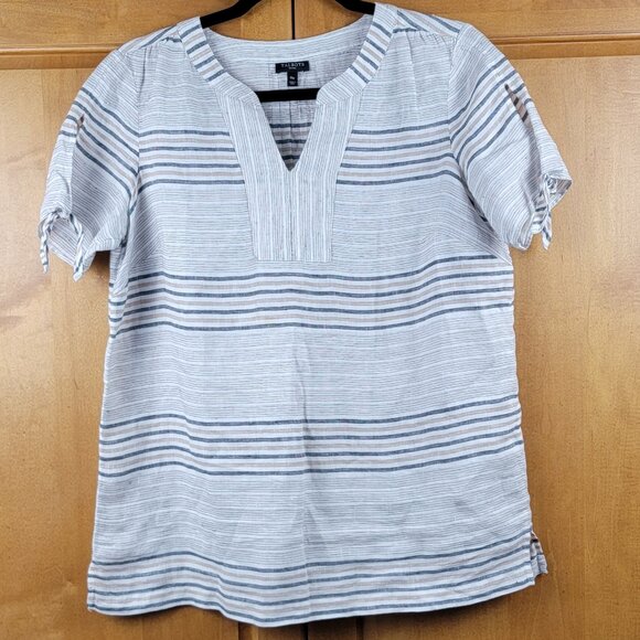 Talbots Reef Stripe Linen Tie-Sleeve Shirt - MP - Picture 2 of 11